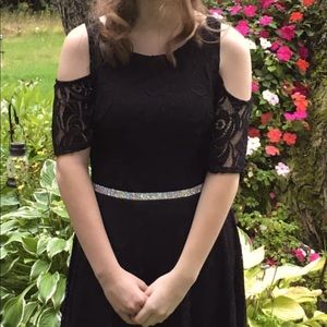 Black floral knee length dress